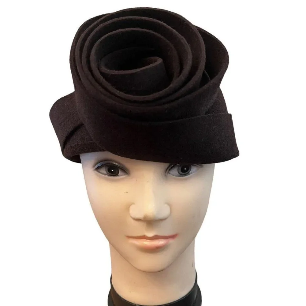 DIVA Ladies Brown Rabbit Hair Pillbox Hat Round Circle Flower Ribbon Hat Russia